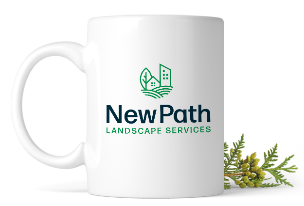 newpath logo design on white mug