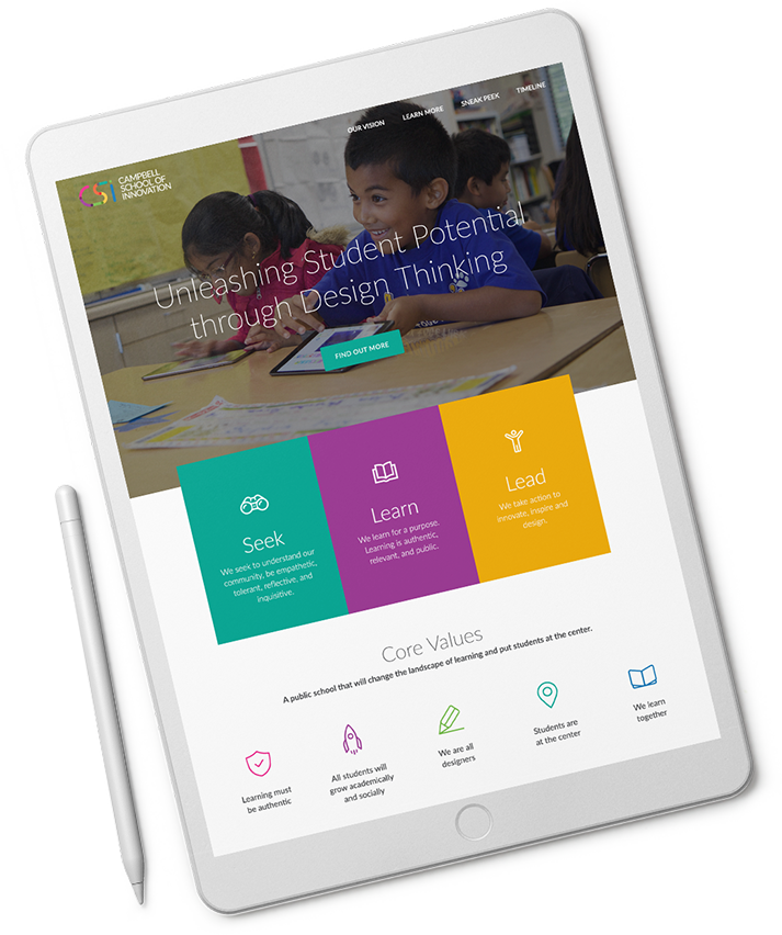 campbell school of innovation web design site on tablet