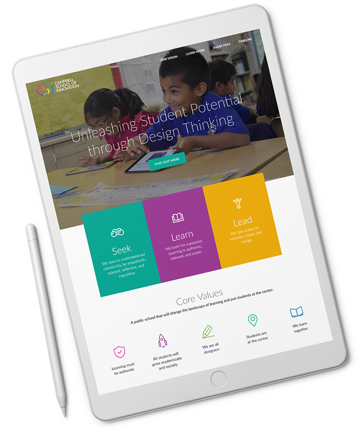 CampbellSchoolofInnivation-Site-Tablet campbell school of innovation web design site on tablet