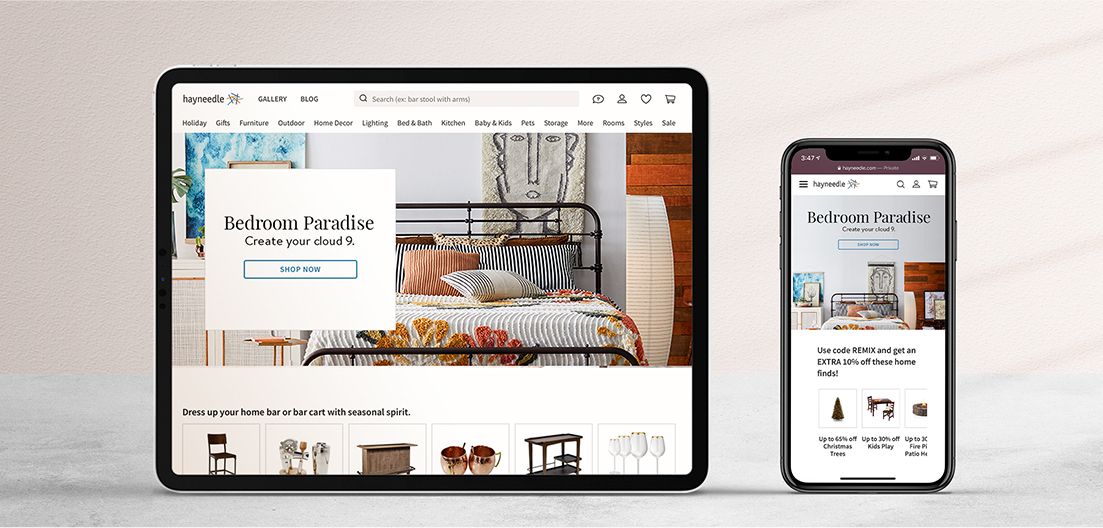 Hayneedle-Site-TabletPhone responsive web design for hayneedle on tablet next to phone