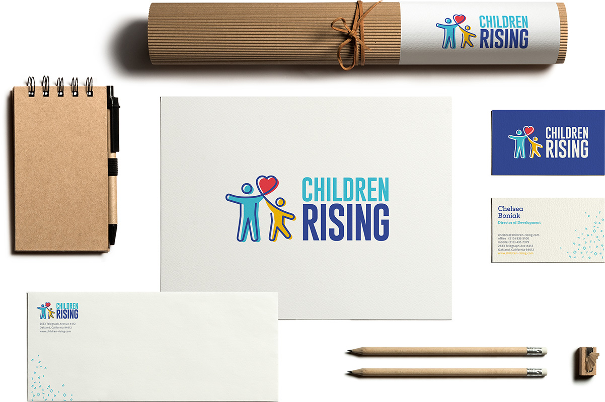 children rising logo design branding stationery set