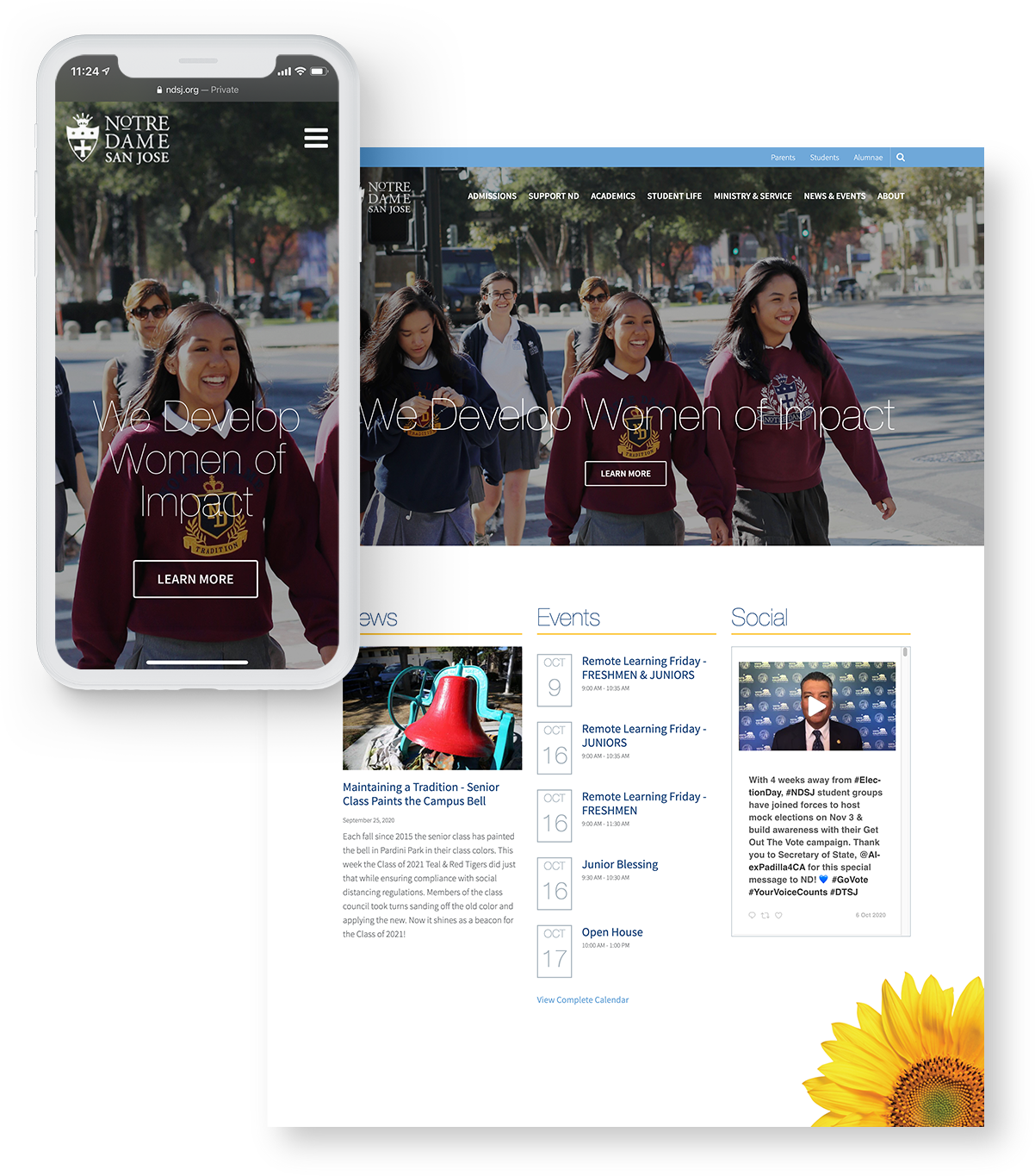 Notre-Dame-San-Jose-Website notre dame san jose responsive web design phone mockup