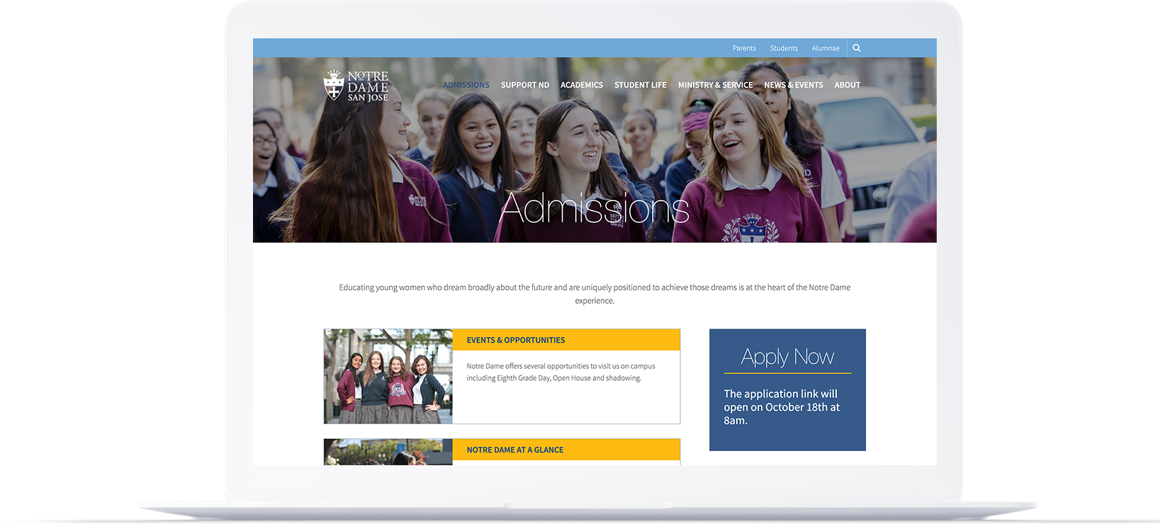 notre dame san jose web design laptop mockup