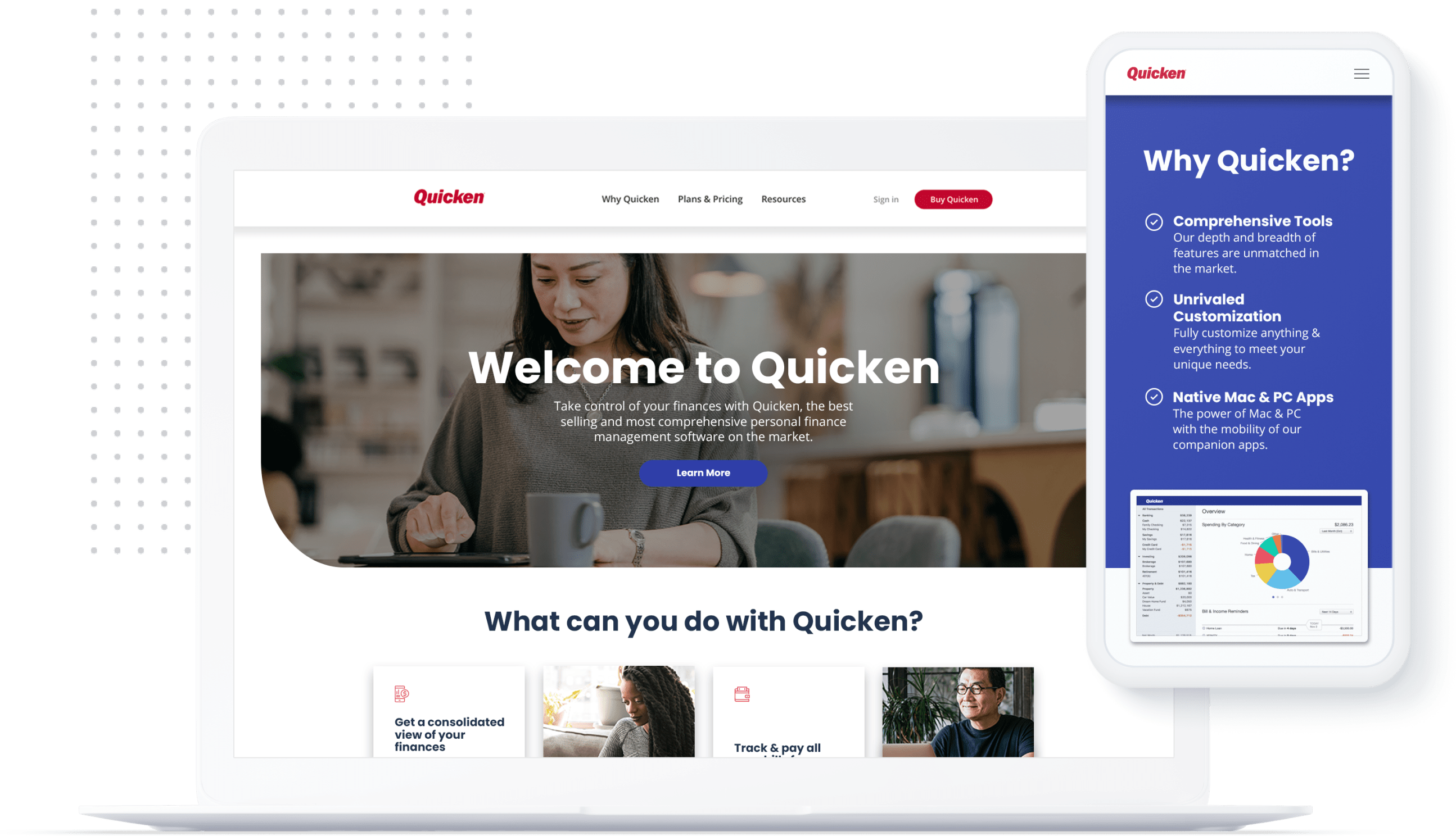 quicken responsive web design laptop and phone